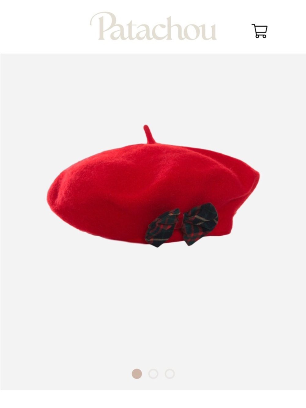 Patachou Red Wool Beret with Plaid Bow